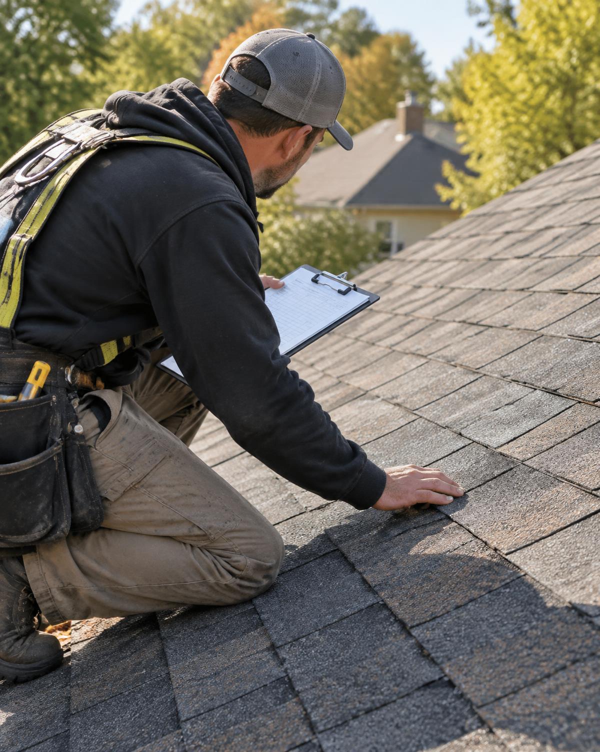 Roofing contractor inspecting roof condition
