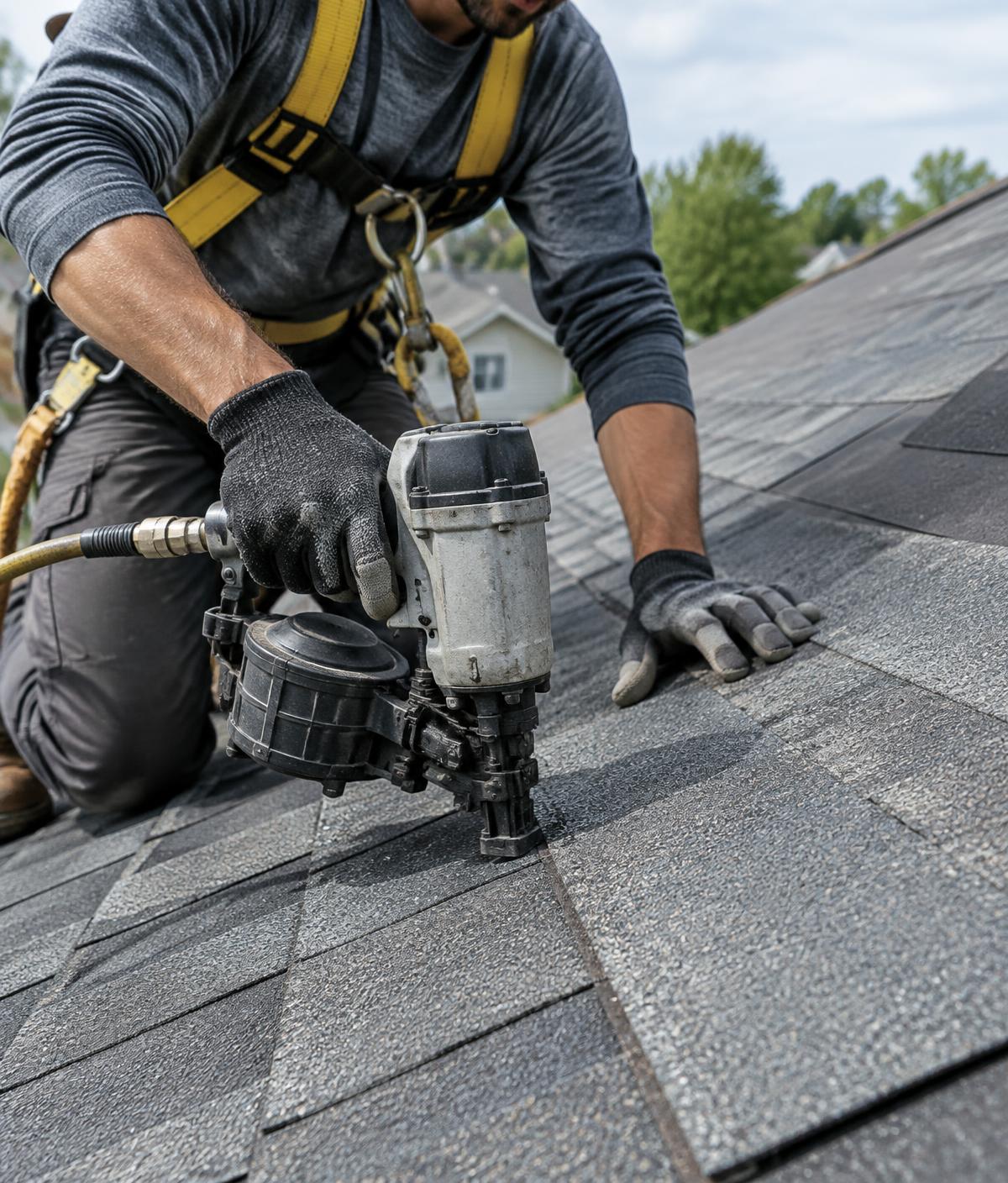 Roof replacement materials being installed on a residential property